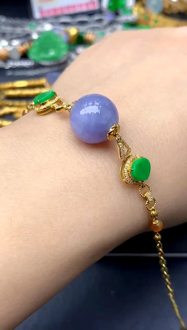 18K金镶嵌手链翡翠340-中国好珍宝