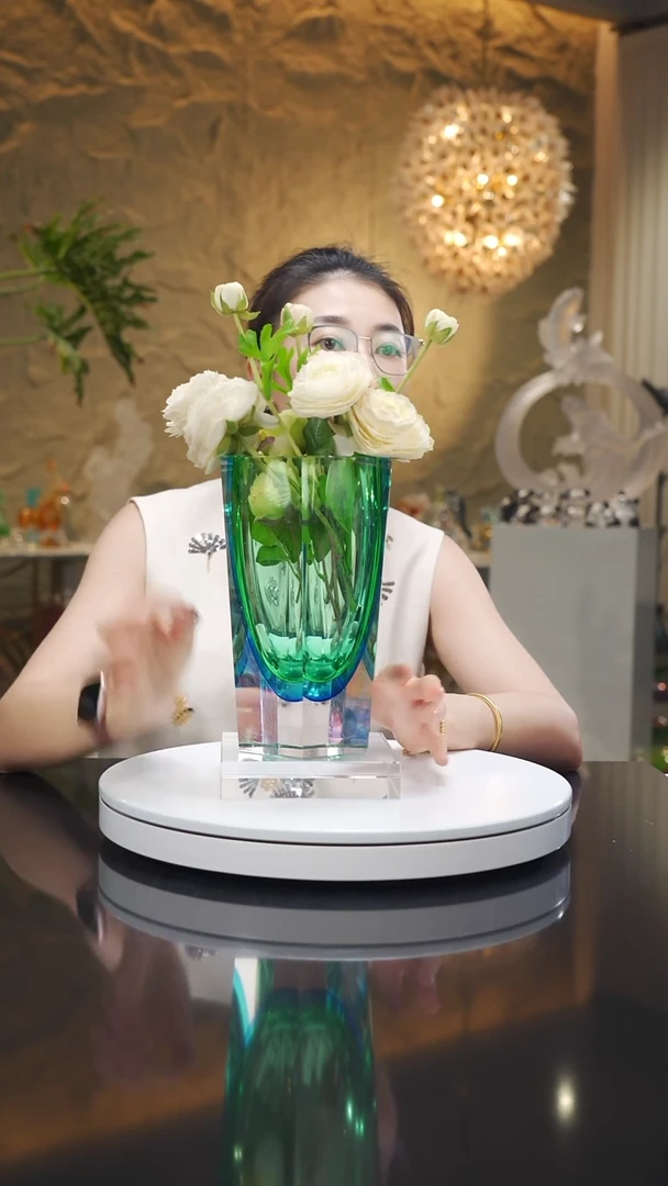 琉璃手工艺品福利蓝绿切面花瓶