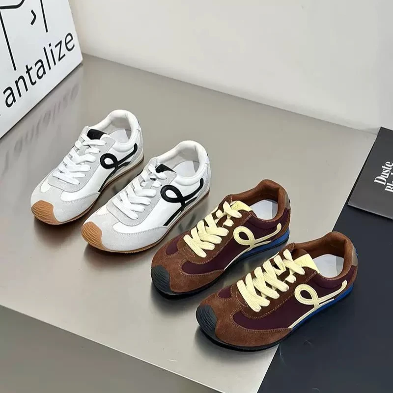 美式真皮软底德训鞋女2025春新款轻便平底拼色休闲运动阿甘鞋s27