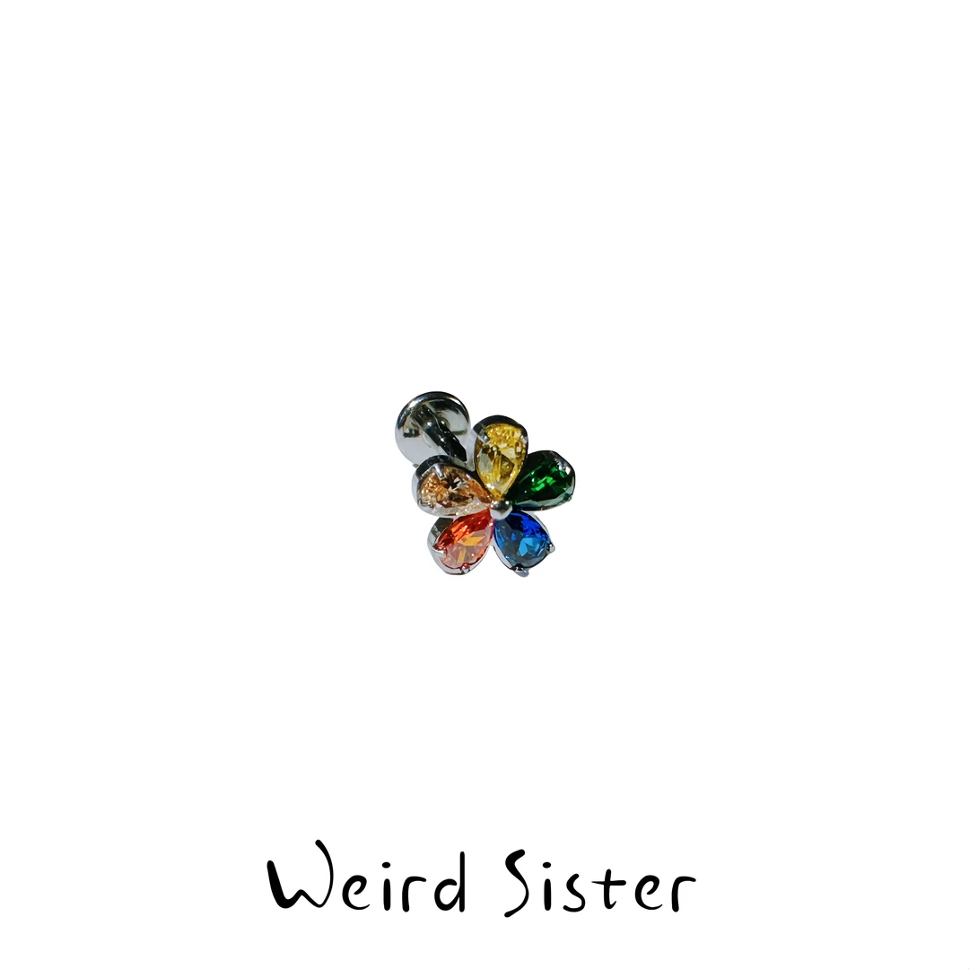 合金锆石耳饰 植入级钛合金内螺纹穿刺五色花朵唇钉耳蜗钉耳骨钉