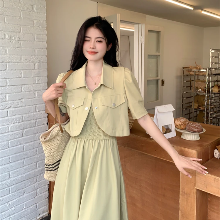 大码微胖连衣裙女夏季新款裙子两件套胖MM高级感显瘦吊带裙套装