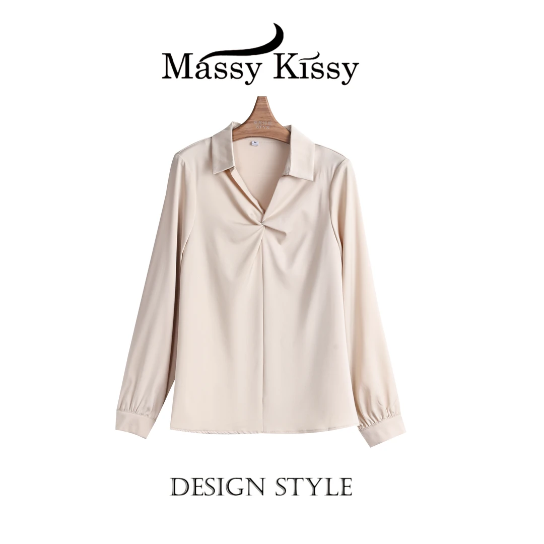 5036 X韩版显瘦时尚职业翻领设计感长袖衬衫洋气纯色衬衣小众-NG