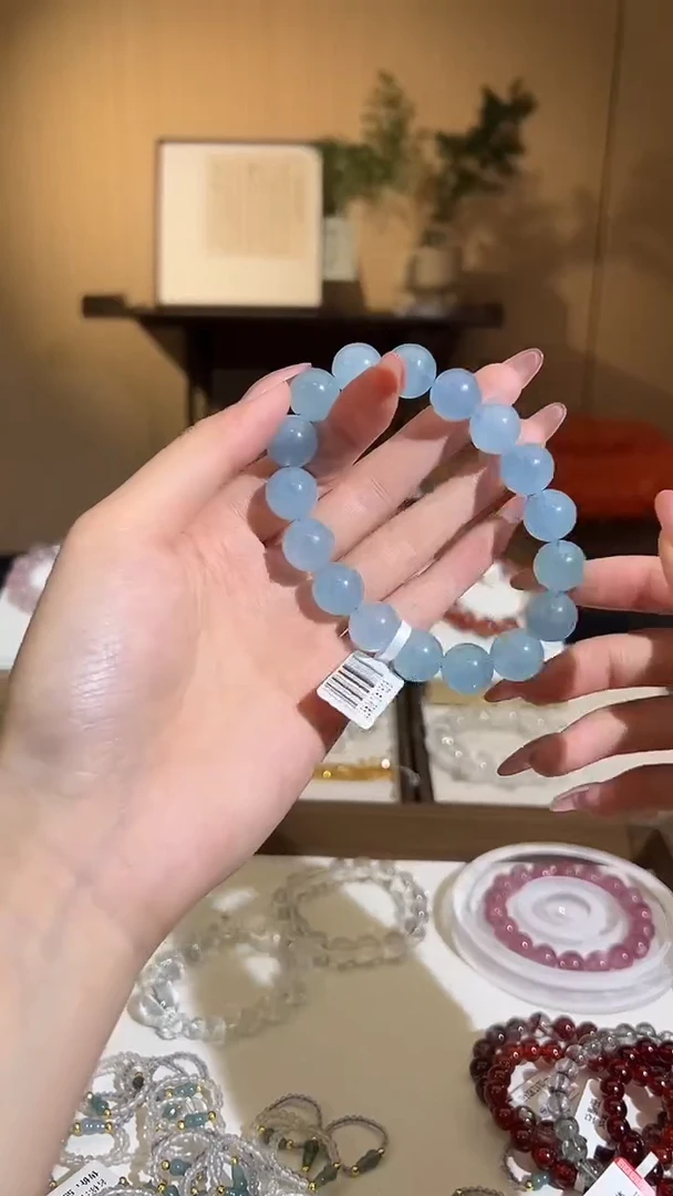 水晶手串未镶嵌天然海蓝宝手串