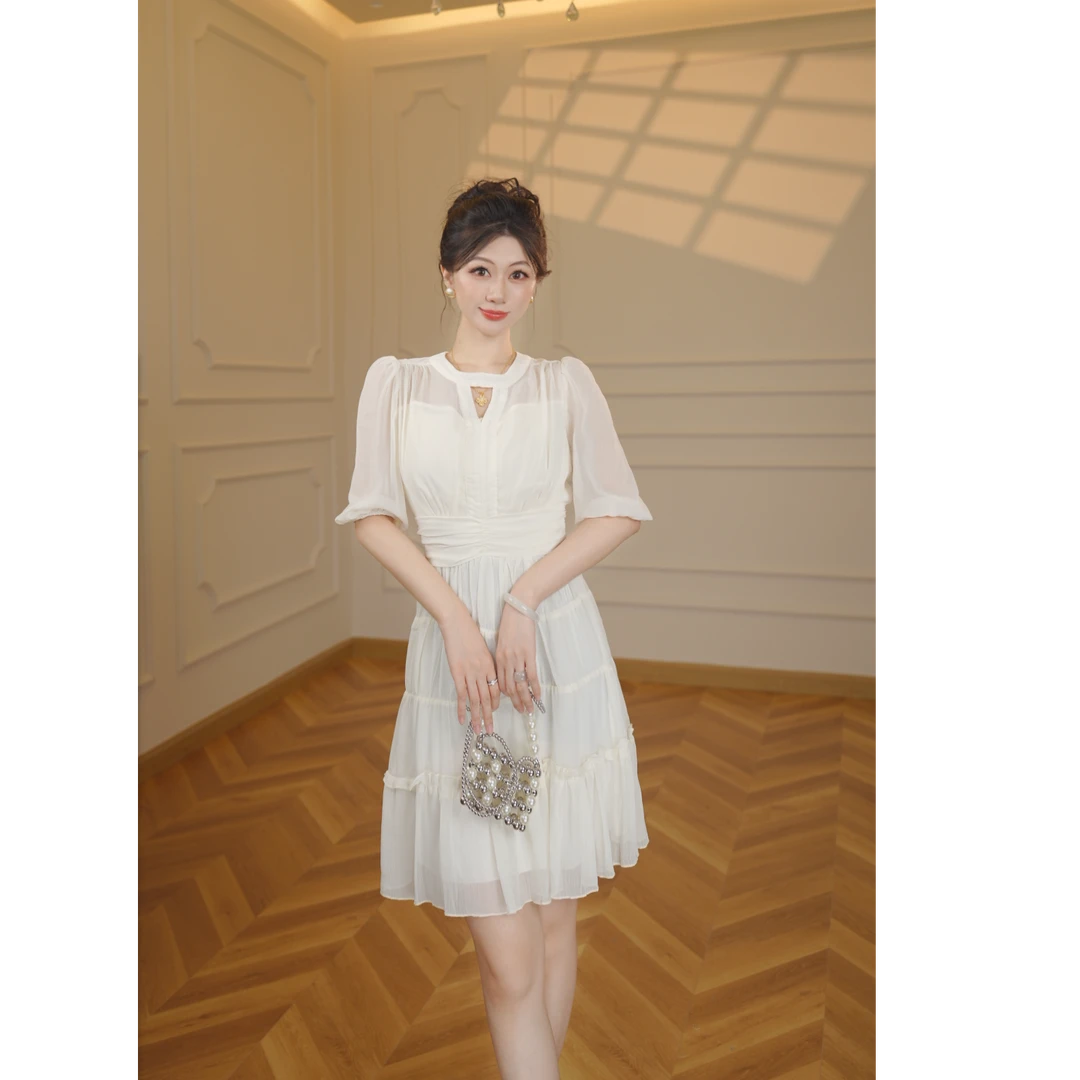 【张小小】【有内衬】高端设计感高级法式短款连衣裙女气质a字裙A8144