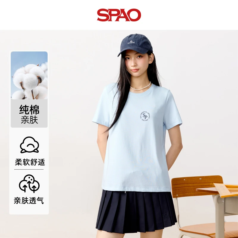 SPAO韩国同款百搭短袖t恤女2025夏新品基础款纯色宽松纯棉上衣YC