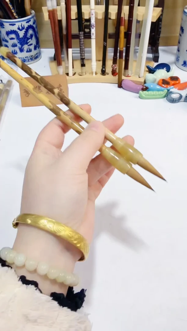 孤品湘妃竹黄狼北尾中楷2支 出锋3.0 口径0.8