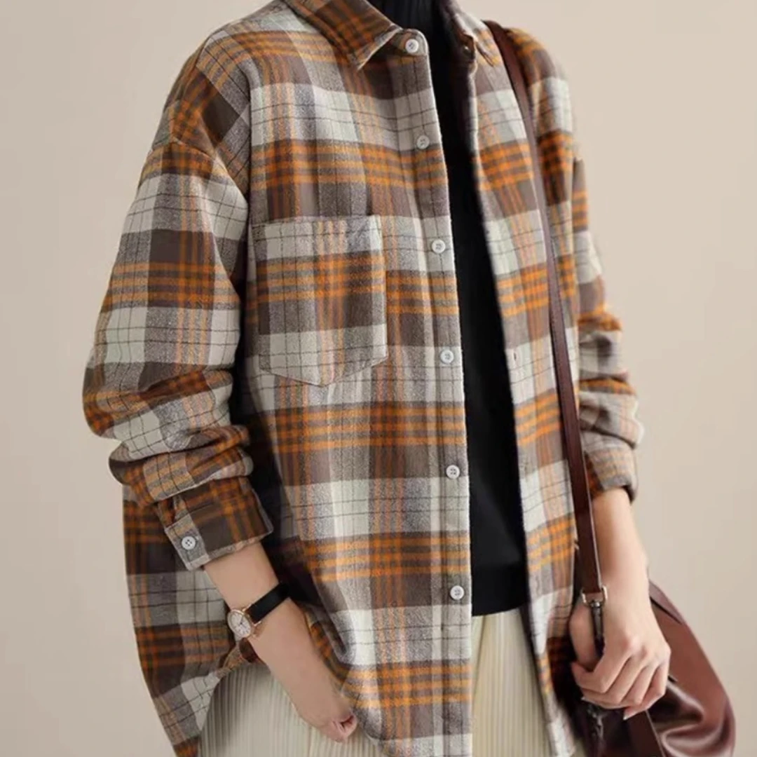 Mandsibil曼德西比利磨毛格子衬衫外套春秋季2025年新款百搭衬衣