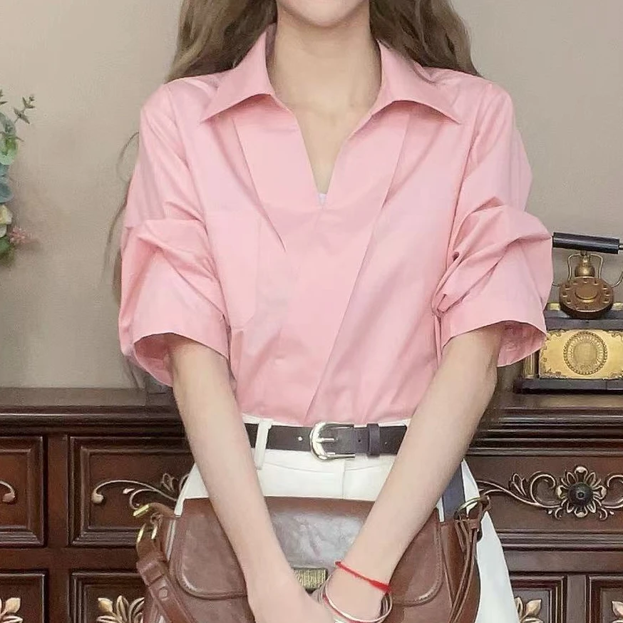 【粉红泡泡】港味复古衬衫上衣22113