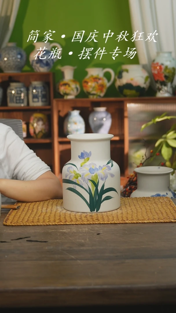 瓷片景德镇纯手工手绘花器摆件