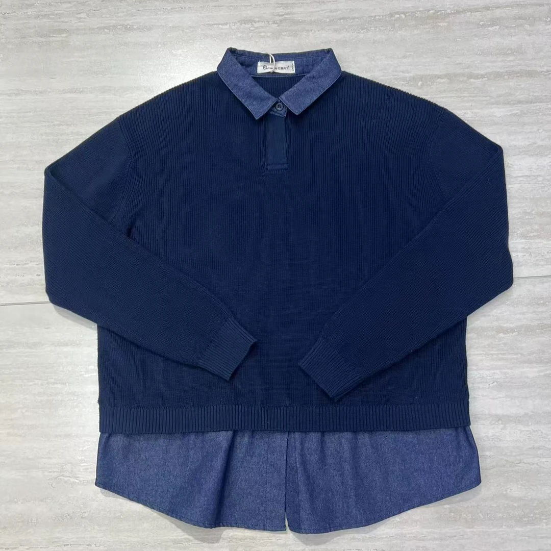 春季新款衬衣领女士拼接上衣1002