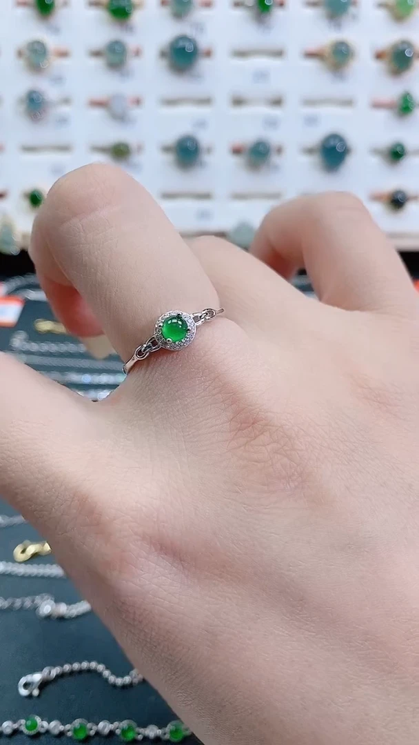 银S925镶嵌戒指翡翠天然翡翠