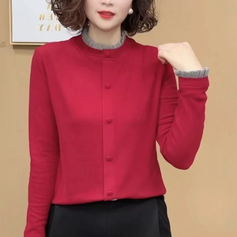 春秋德绒t恤女装打底衫网红小衫圆领洋气百搭显瘦长袖洋气女士