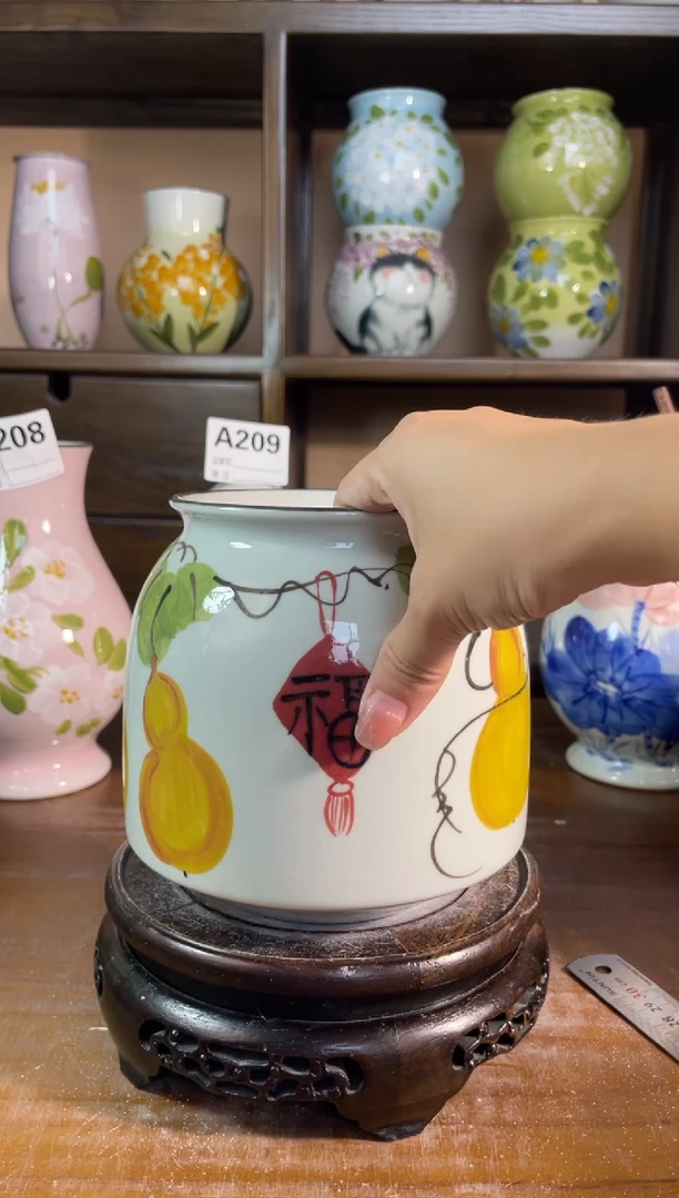 瓶景德镇手绘陶瓷花瓶—无孔：高14*口10