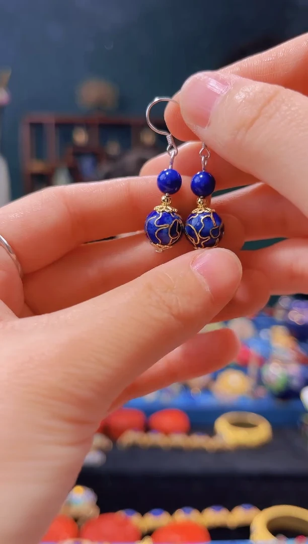 景泰蓝耳环蓝万花