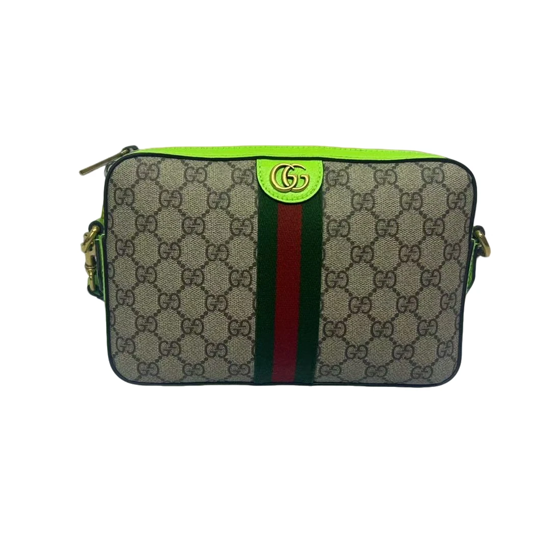 95新 GUCCI/古驰 古驰经典老花银光绿手拿斜跨二用包（797）