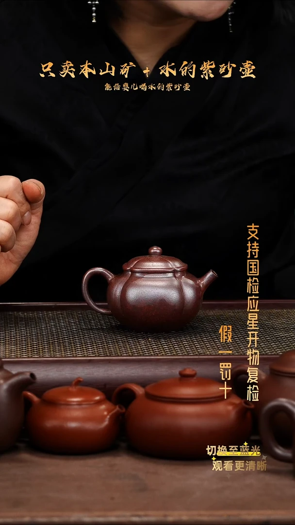 茶壶紫砂零添加龙窑柴烧黑墩头筋纹金瓜壶