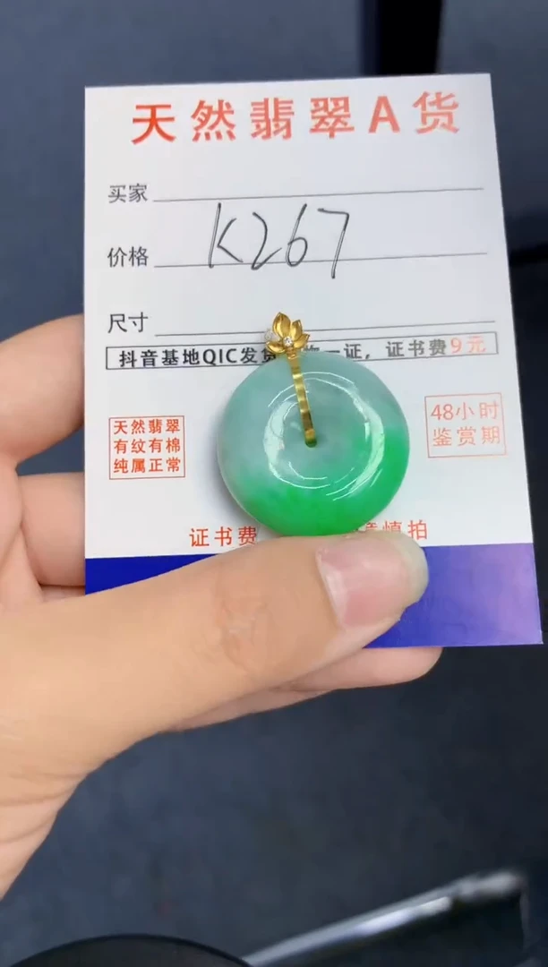 颈饰18K金镶嵌翡翠天然缅甸A货翡翠百元以上9元证书费自理