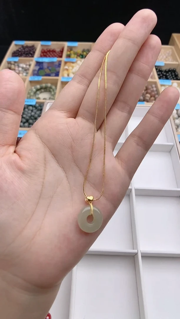 吊坠(赠链)银S925镀金镶嵌和田玉和田平安环