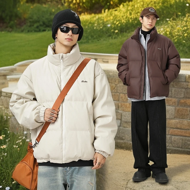 美式复古加厚pu皮短款棉服冬季款立领棉衣外套潮牌保暖面包服q