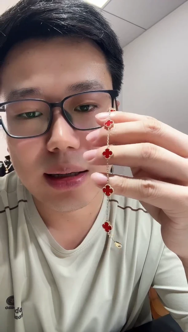 玛瑙/玉髓手链18K金镶嵌红色k黄，小号五花手链GHJ