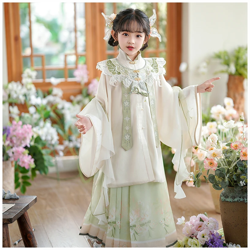 汉服女童古风服装2025春季新款中国风长袖超仙女孩子裙子古装唐装