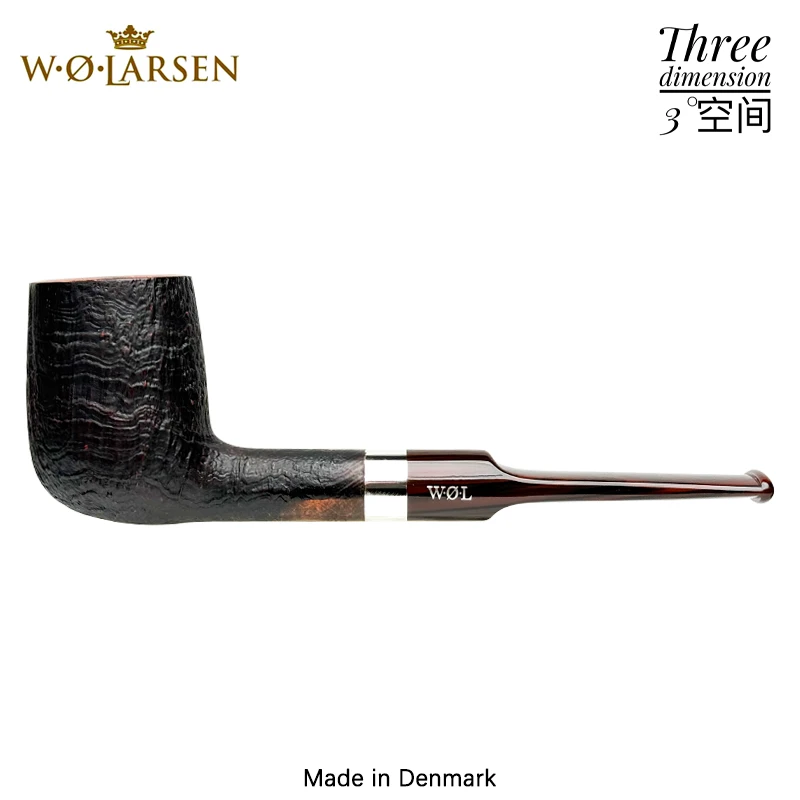 W.O.Larsen丹麦拉森黑色喷砂面29型银圈直式石楠木烟斗