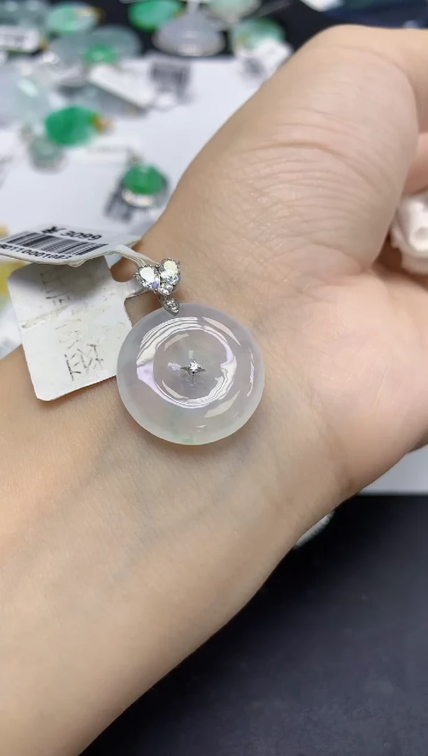 颈饰18K金镶嵌翡翠天然缅甸翡翠A货百元以上9元证书费自理