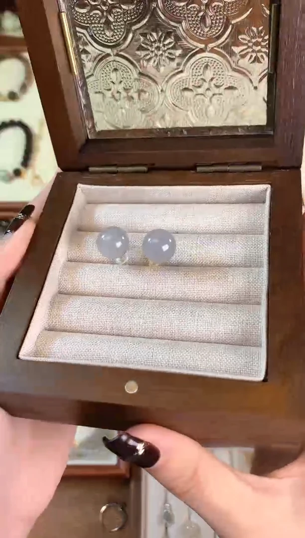 【闪购商品】和田玉耳饰银S925镶嵌烟紫和田玉耳钉一对