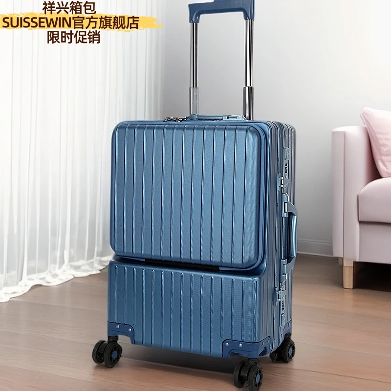 SUISSEWIN【国货】祥兴前开盖铝框箱万向轮登机箱行李箱拉杆旅行箱