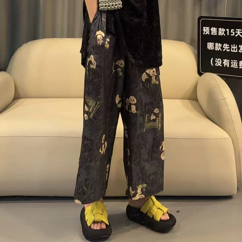 【文乐乐】夏季新款高级洋气熊猫印花时尚潮流百搭休闲裤6563