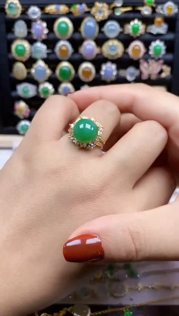 银S925镶嵌戒指翡翠8366