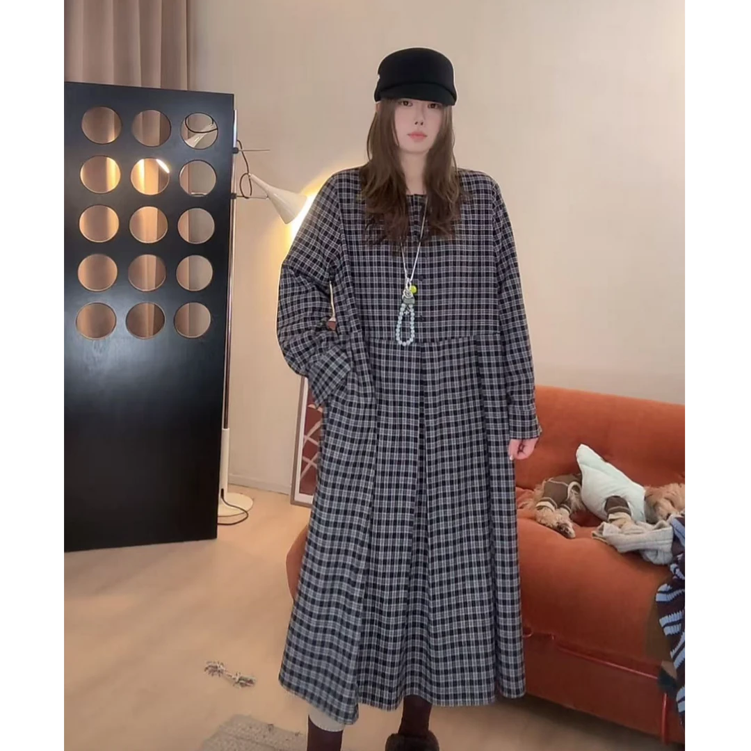 晶咕软软【古典庄园】复古宽松设计感厚款格子连衣裙