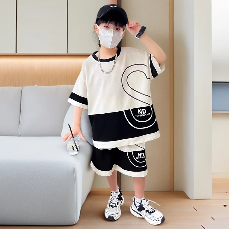 大童短裤12-15岁男童套装帅气小男孩夏装休闲时尚男童夏装套装