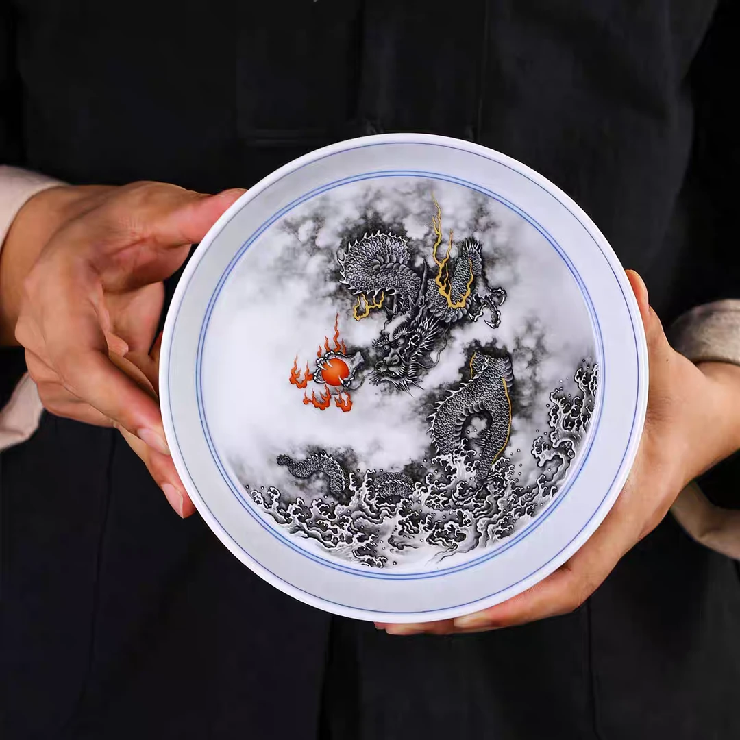 景德镇手工手作釉下彩墨龙出海高端茶具壶承果盘