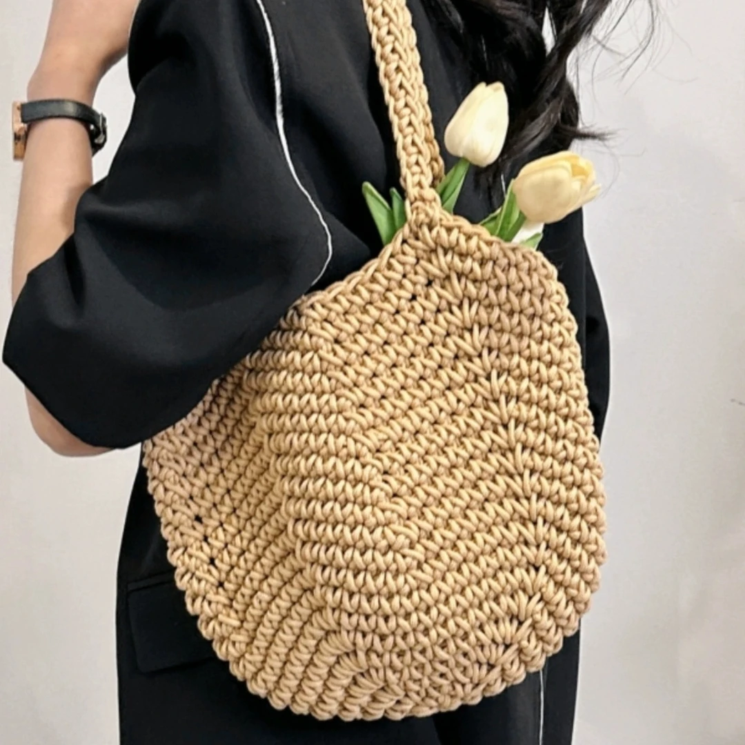 田园风编织单根敞口单肩包休闲草编包夏季性感风编织包