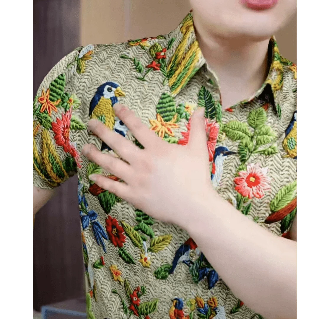 《喜鹊登梅》2025夏衬衫男士衬衣时尚休闲薄款潮流修身翻领个性商务