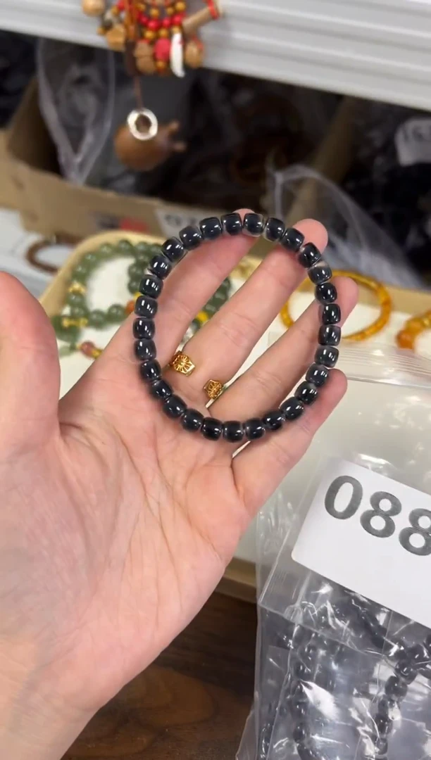 未镶嵌手链玛瑙/玉髓黑溏心玛瑙精工直切手链[0888]