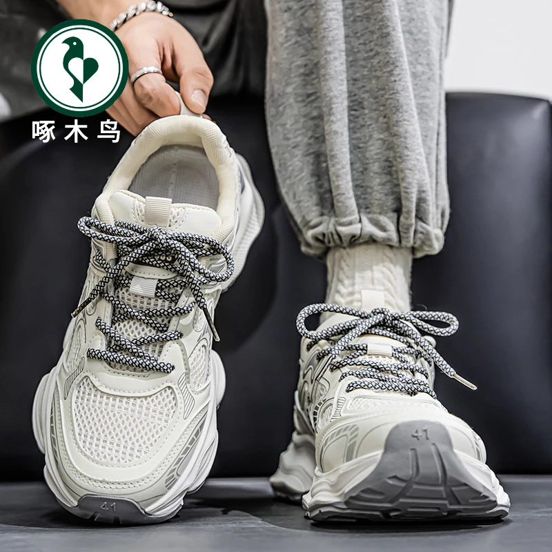 啄木鸟正品港风鞋男款夏季高级感网面休闲百搭厚底增高舒适运动鞋