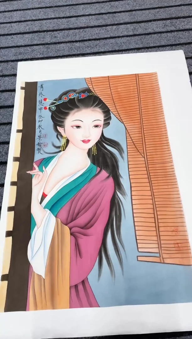 精品国画人物作品绢布