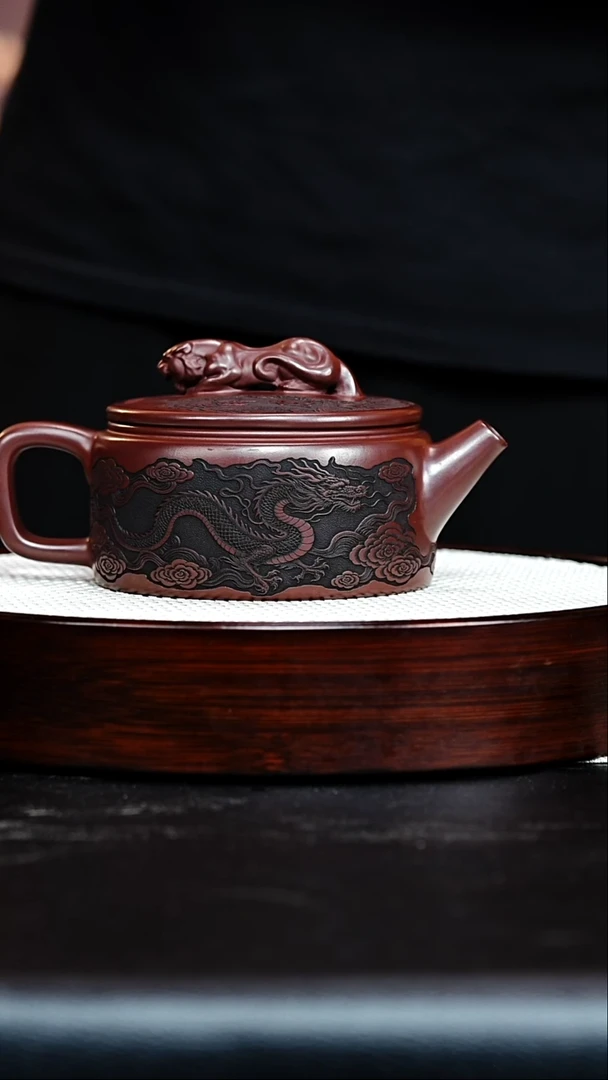 茶壶紫砂宜兴紫砂 卧虎藏龙 石红 汉瓦 李恒阳