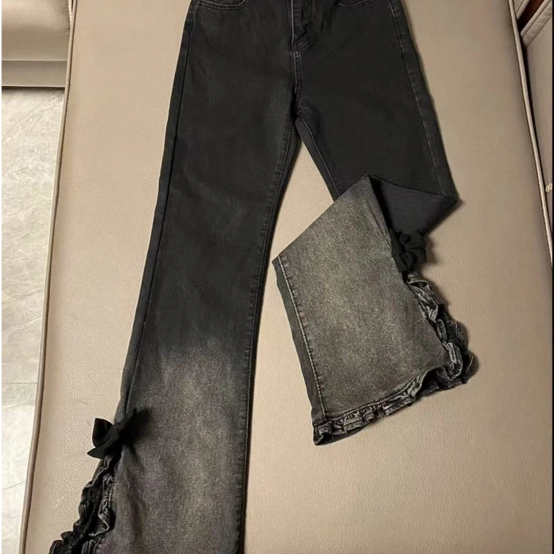 九儿家新款渐变蝴蝶结牛仔裤