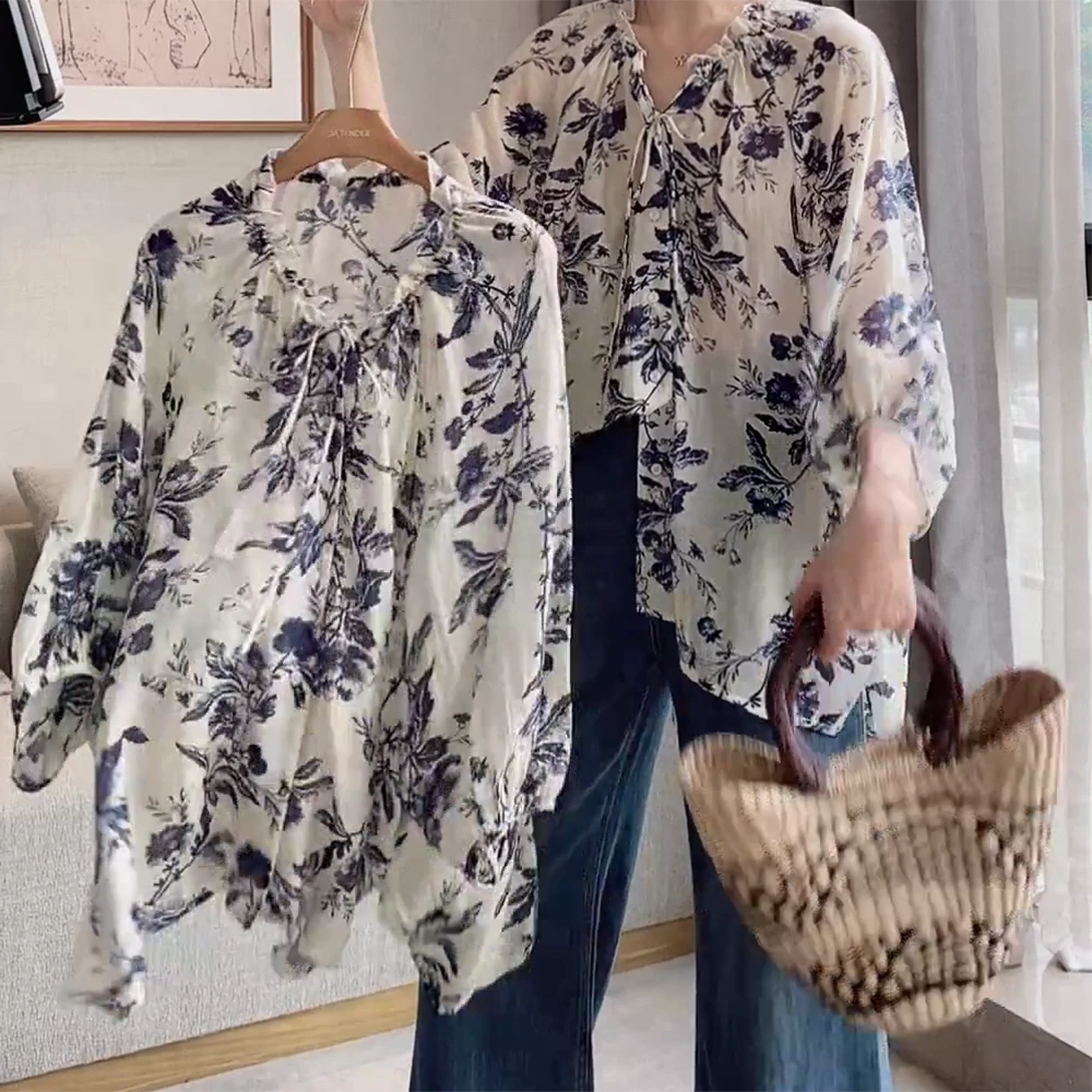 新款“秘密花颂复古上衣”夏季薄款小众减龄休闲中袖衬衫