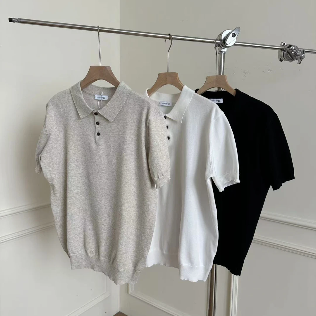 2025夏季新品韩系基础款纯色合身版简约百搭冰丝透气Polo短袖