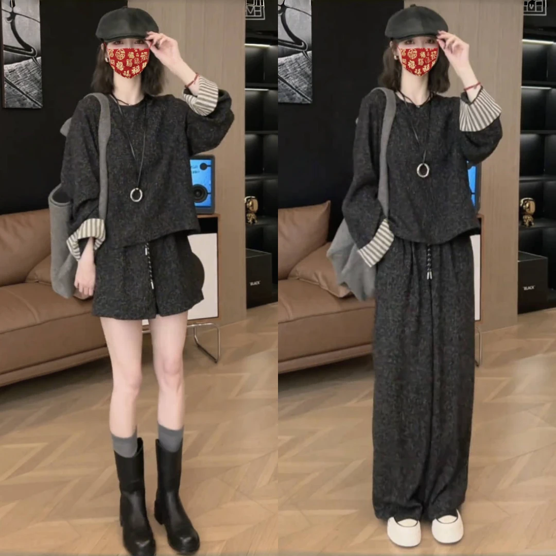 小香风套装2025年春节新款洋气显瘦圆领上衣阔腿裤两件套装一整套