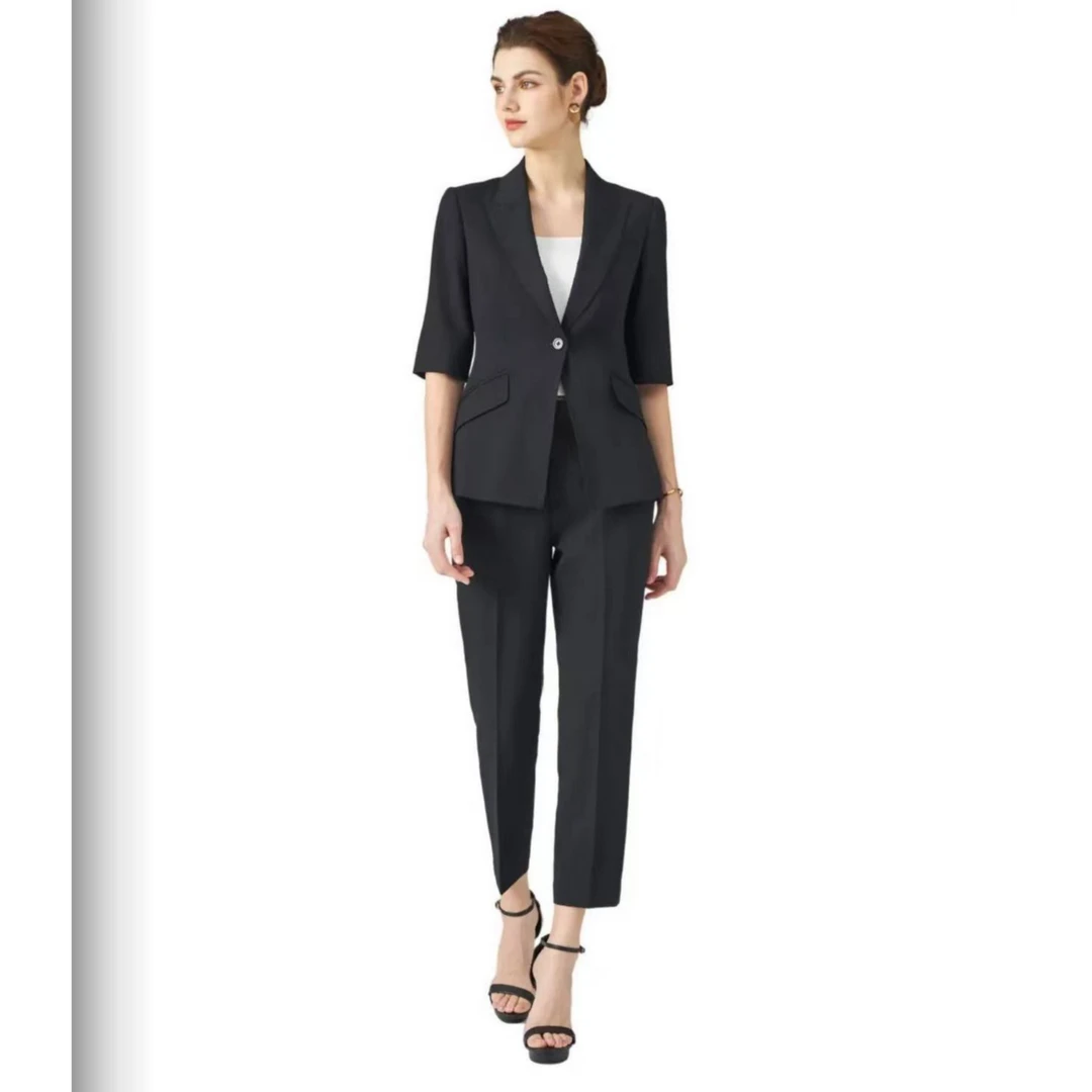 【高奢高定】高端定制设计师款气质职业时尚短袖西装单裤  M701-1