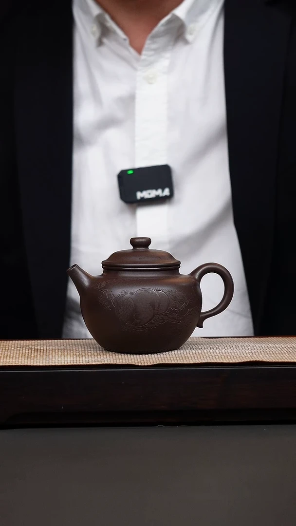 茶壶紫砂紫泥刻绘大彬圈钮