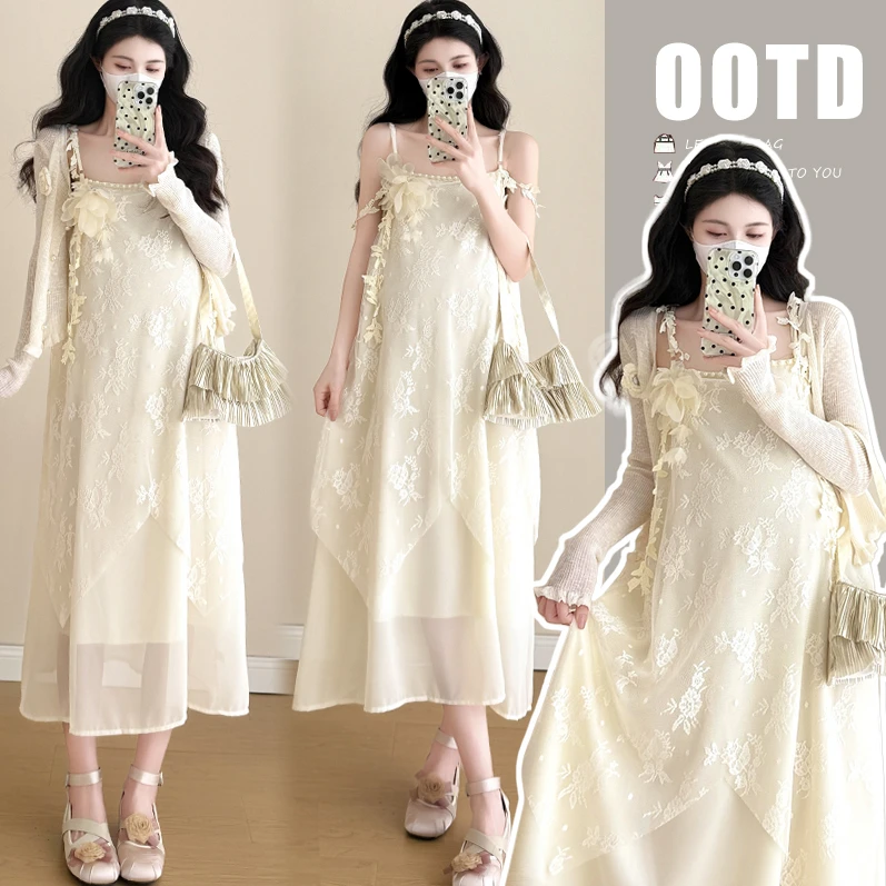 时髦孕妇装新款2025法式度假风温柔气质显瘦时尚网红款吊带连衣裙