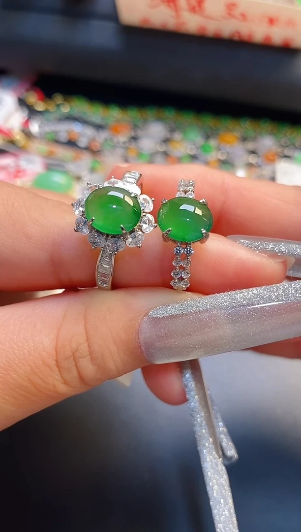 银S925镶嵌戒指翡翠天然