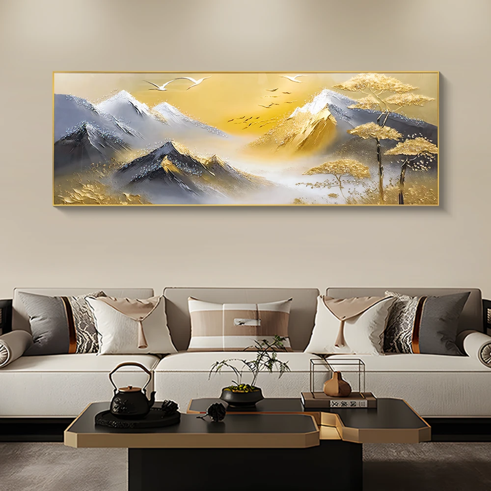 【定制款】镶钻日照金山客厅装饰画横版沙发背景墙挂画山70200