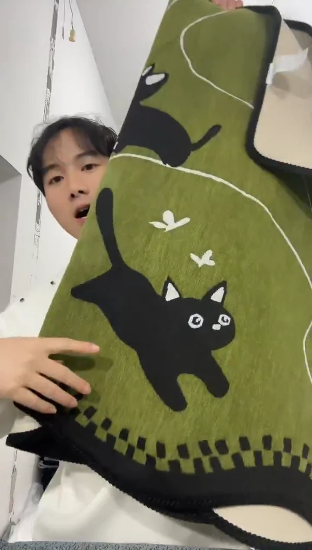 雪尼尔90*210  绿色猫